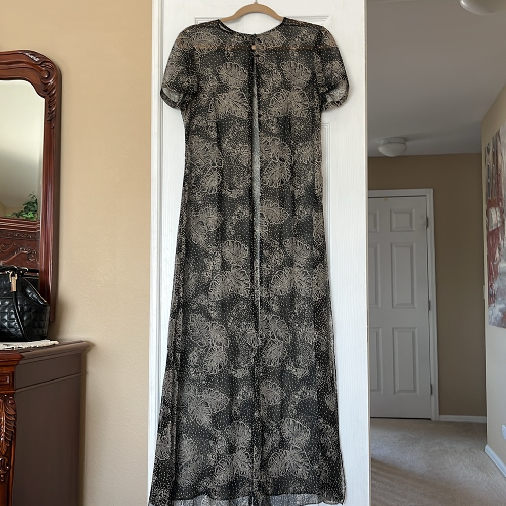 Dana Buchman Black and Cream Silk Floral Maxi Dress Set sz 8 - Picture 5 of 6